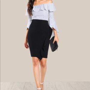 Pencil skirt with ruffle accent on front